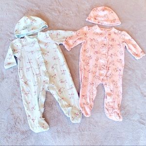 Little Me Baby Girl Footed Rompers & Hats 6 Months